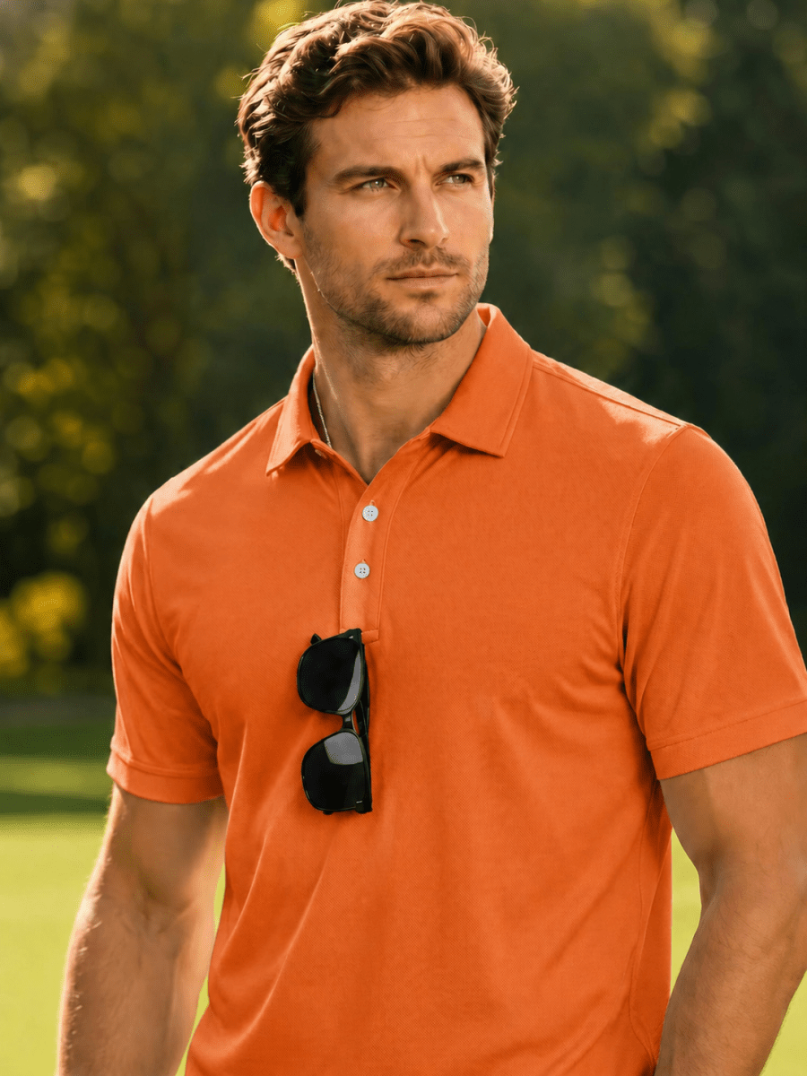 TACVASEN Orange Men's Dry Fit Short Sleeve Performance Golf Polo Work Shirt