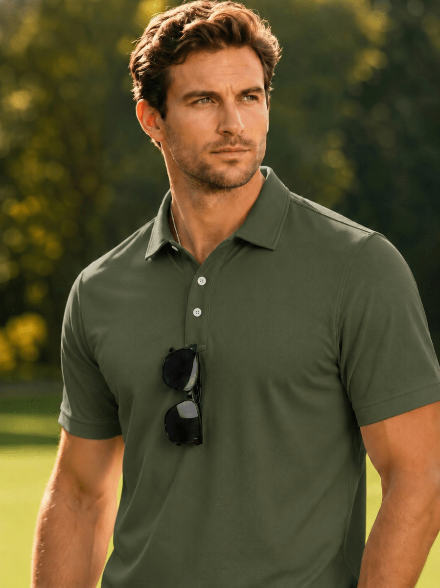TACVASEN Army Green Men's Dry Fit Short Sleeve Performance Golf Polo Work Shirt