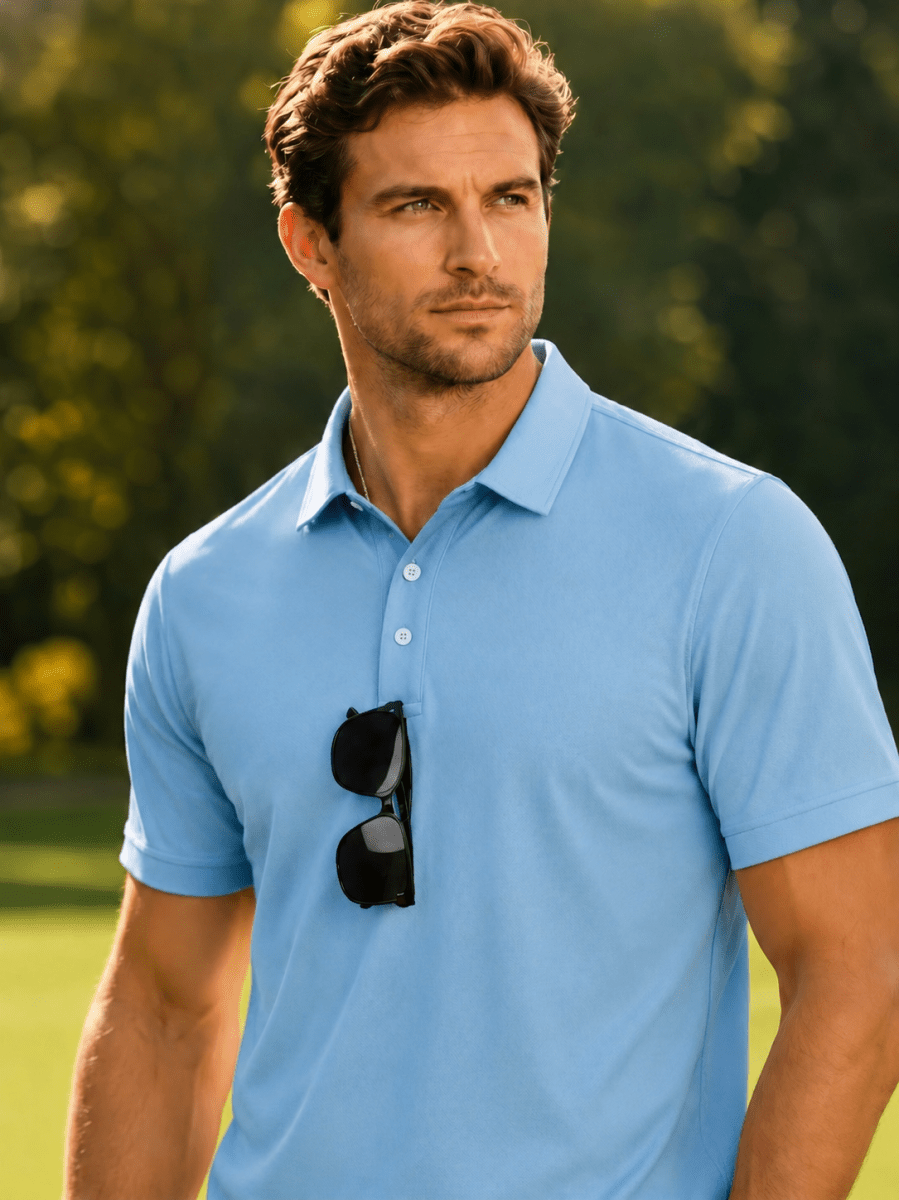 TACVASEN Sky Blue Men's Dry Fit Short Sleeve Performance Golf Polo Work Shirt
