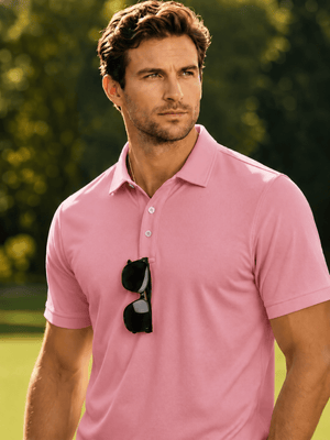 TACVASEN Grey Pink Men's Dry Fit Short Sleeve Performance Golf Polo Work Shirt