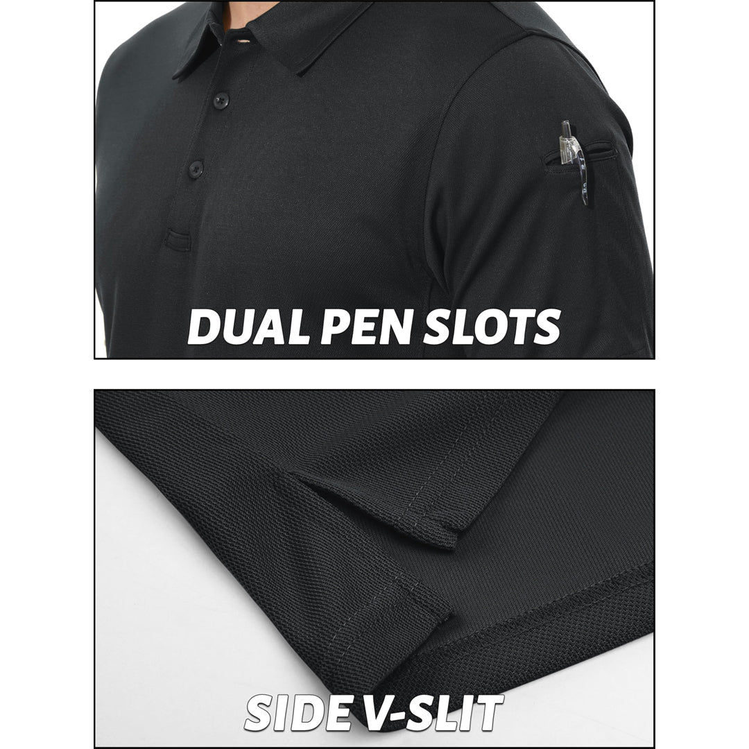 TACVASEN Black Men's Dry Fit UPF 50+ Golf Workwear Tactical Polo Shirt