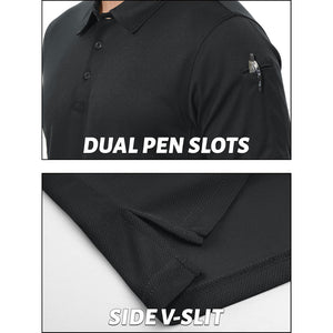 TACVASEN Black Men's Dry Fit UPF 50+ Golf Workwear Tactical Polo Shirt