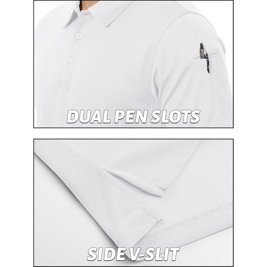 TACVASEN White Men's Dry Fit UPF 50+ Golf Workwear Tactical Polo Shirt