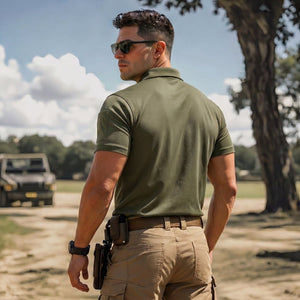 TACVASEN Army Green Men's Dry Fit UPF 50+ Golf Workwear Tactical Polo Shirt