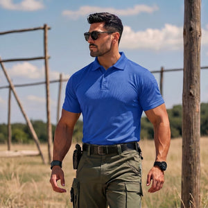 TACVASEN Colorblue Men's Dry Fit UPF 50+ Golf Workwear Tactical Polo Shirt