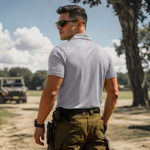 TACVASEN Light Gray Men's Dry Fit UPF 50+ Golf Workwear Tactical Polo Shirt