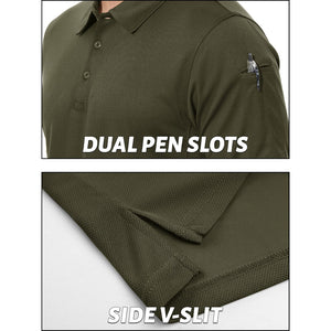 TACVASEN Army Green Men's Dry Fit UPF 50+ Golf Workwear Tactical Polo Shirt