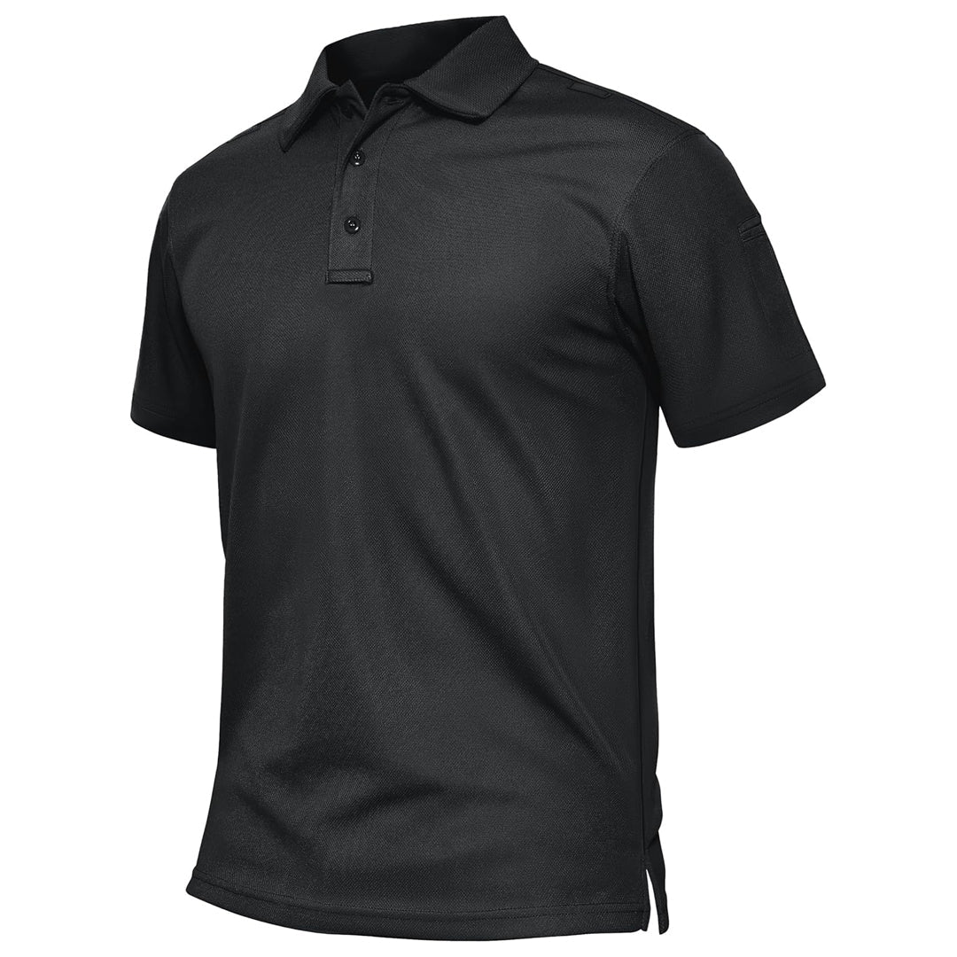 TACVASEN Black Men's Dry Fit UPF 50+ Golf Workwear Tactical Polo Shirt