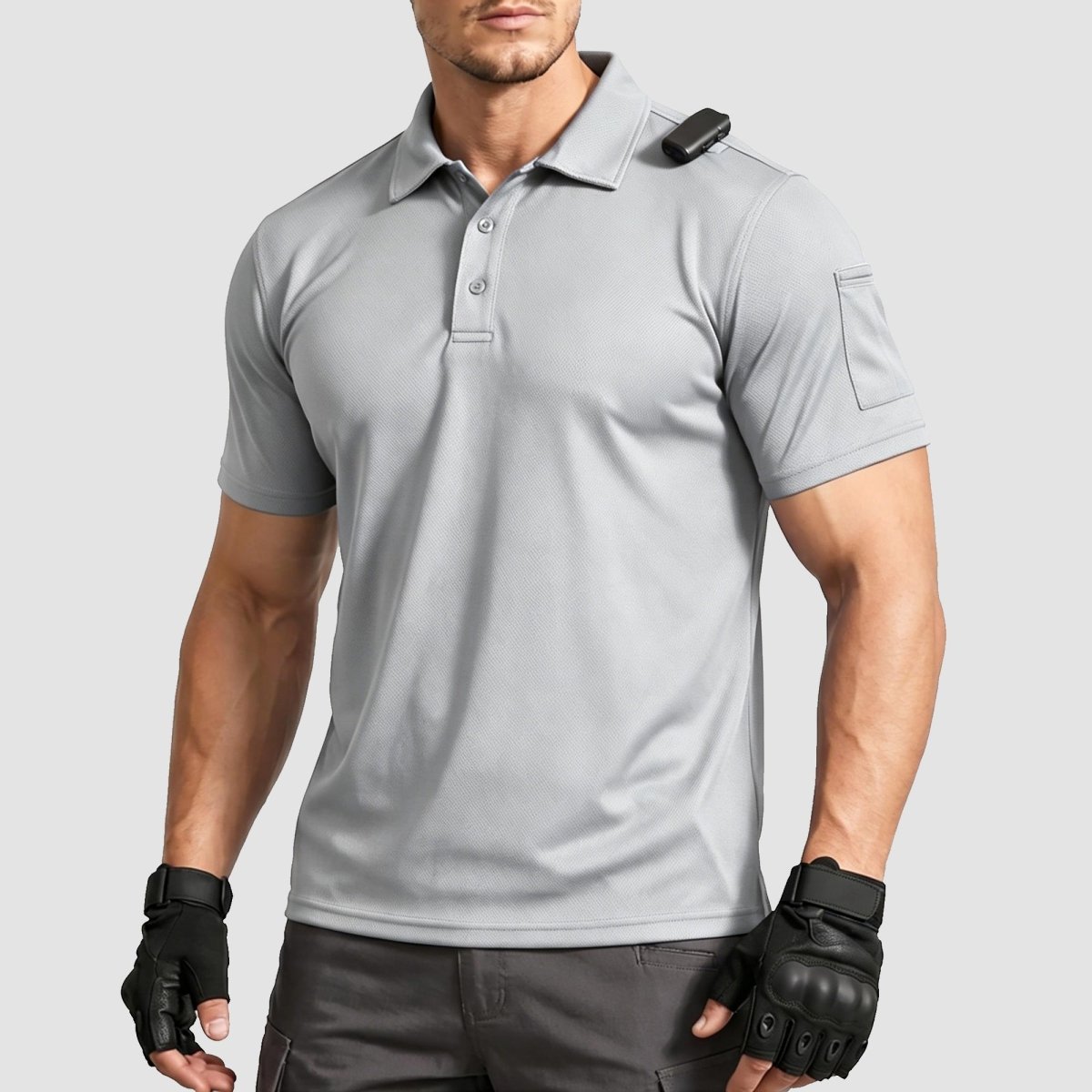 TACVASEN Light Gray Men's Dry Fit UPF 50+ Golf Workwear Tactical Polo Shirt
