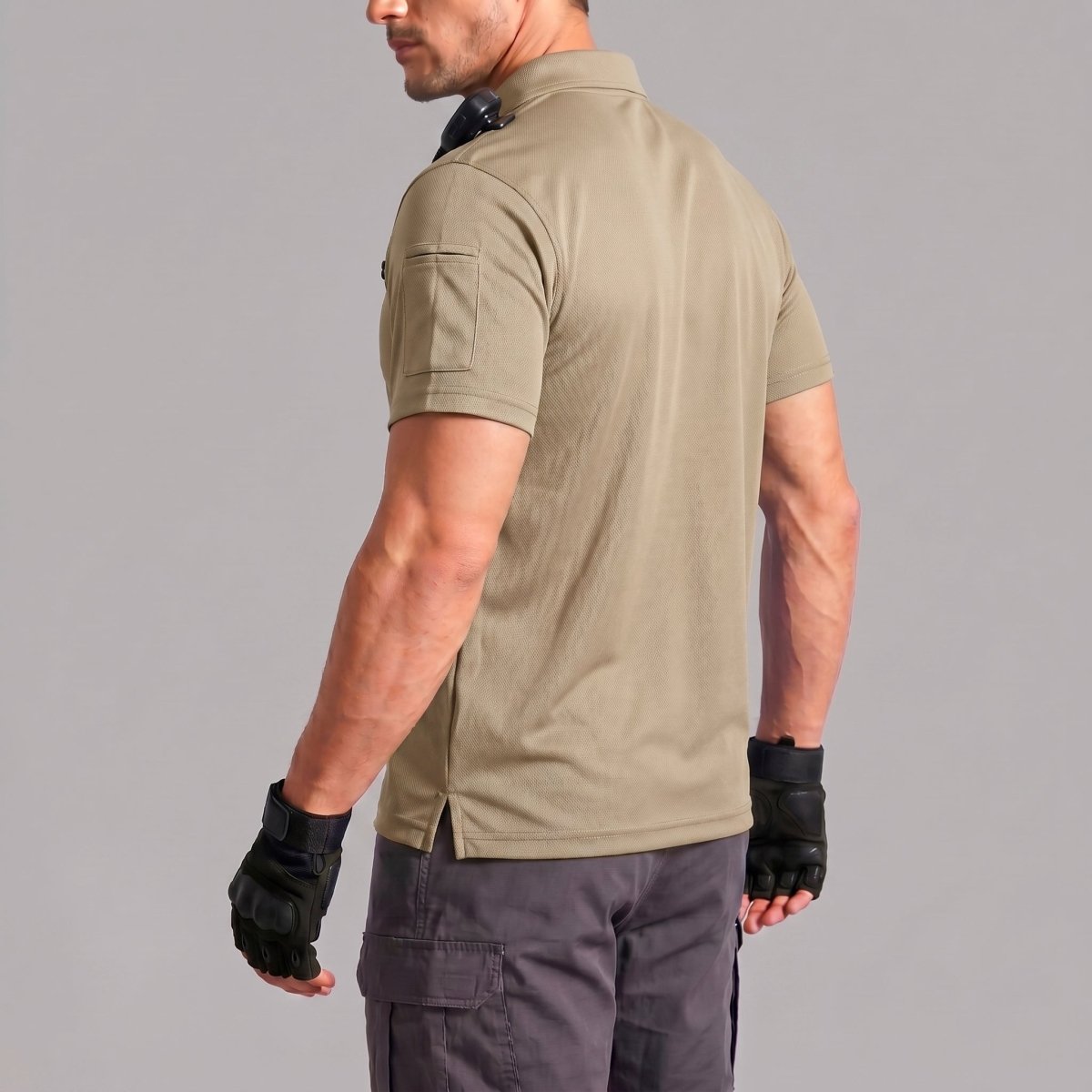 TACVASEN Khaki Men's Dry Fit UPF 50+ Golf Workwear Tactical Polo Shirt