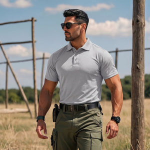 TACVASEN Light Gray Men's Dry Fit UPF 50+ Golf Workwear Tactical Polo Shirt