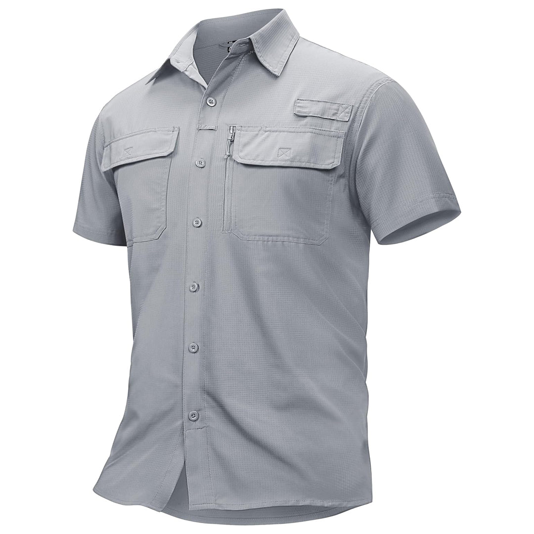 TACVASEN Light Grey Fishing Shirt UPF 50+ Lightweight Outdoor Shirt
