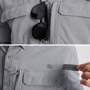 TACVASEN Light Grey Men's Fishing Shirts UPF Sun Protection Shirts with Zipper Pockets