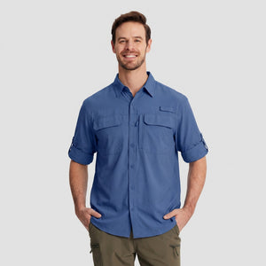 TACVASEN Blue Grey Men's Fishing Shirts UPF Sun Protection Shirts with Zipper Pockets