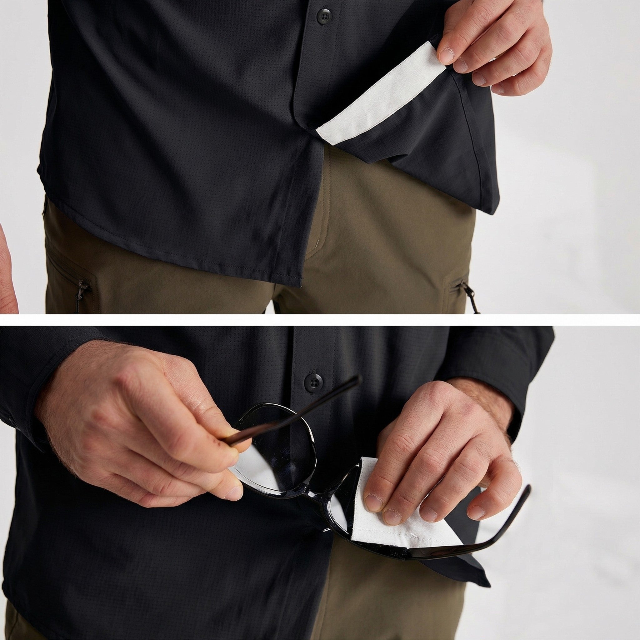 TACVASEN Black Men's Fishing Shirts UPF Sun Protection Shirts with Zipper Pockets