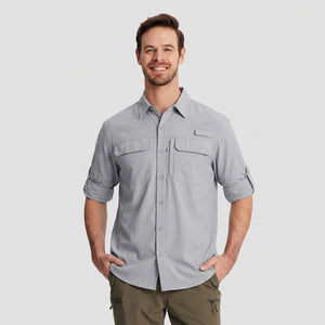 TACVASEN Light Grey Men's Fishing Shirts UPF Sun Protection Shirts with Zipper Pockets