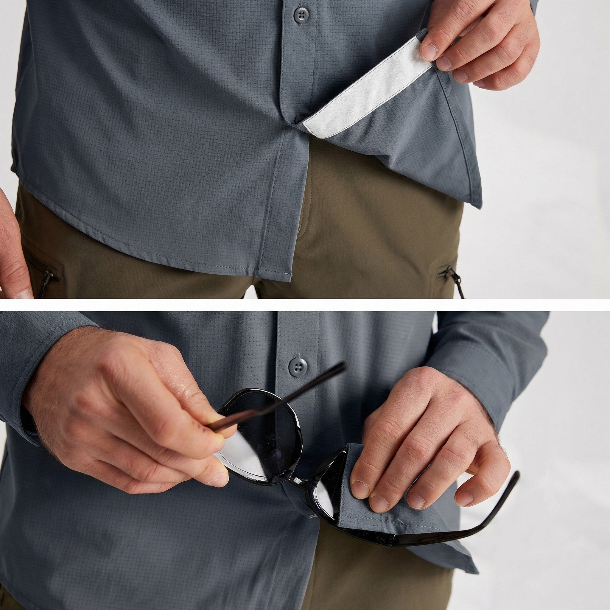 TACVASEN Dark Grey Men's Fishing Shirts UPF Sun Protection Shirts with Zipper Pockets