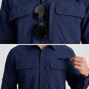 TACVASEN Navy Men's Fishing Shirts UPF Sun Protection Shirts with Zipper Pockets