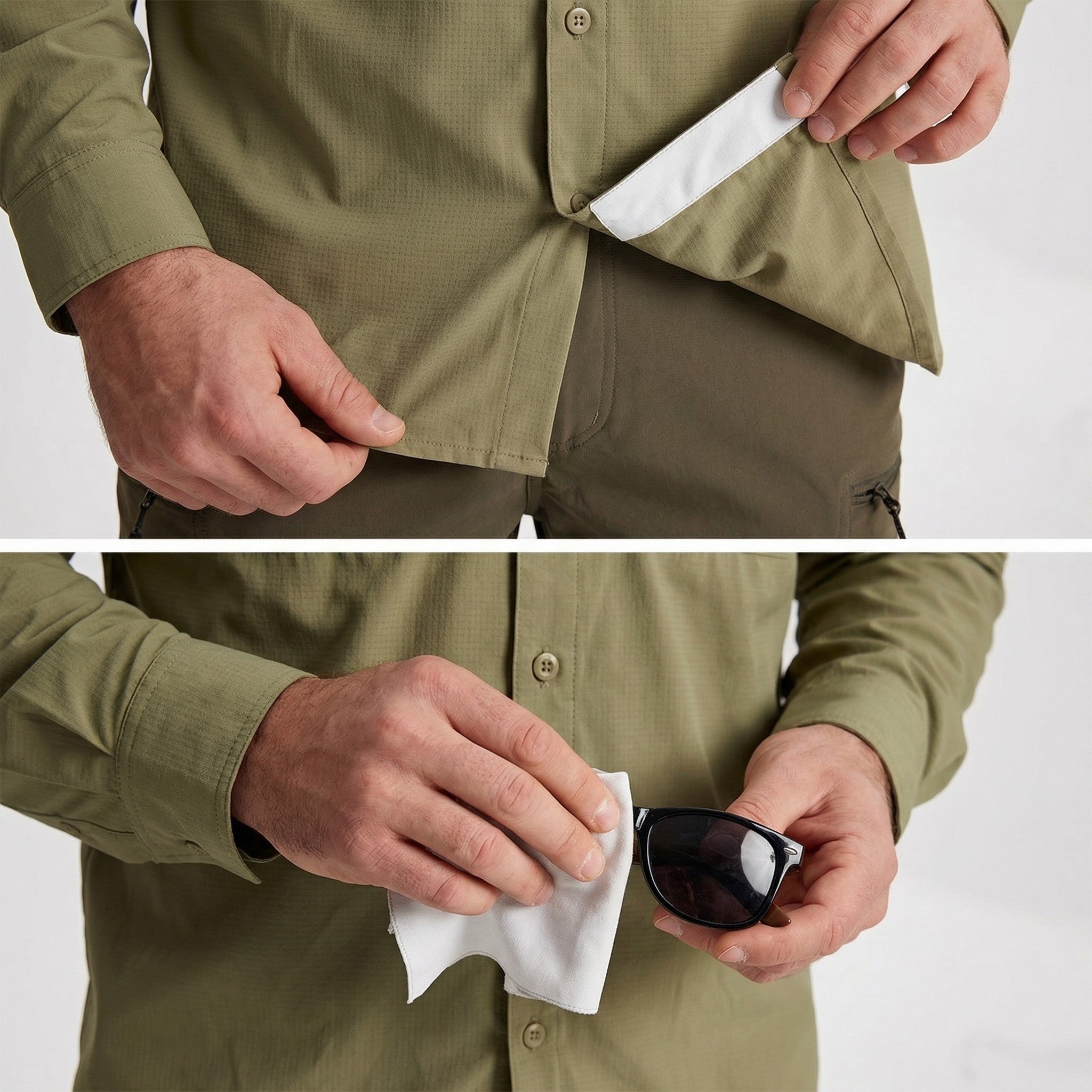 TACVASEN Khaki Men's Fishing Shirts UPF Sun Protection Shirts with Zipper Pockets