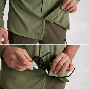 TACVASEN Grey Green Men's Fishing Shirts UPF Sun Protection Shirts with Zipper Pockets