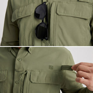 TACVASEN Grey Green Men's Fishing Shirts UPF Sun Protection Shirts with Zipper Pockets
