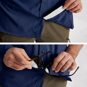 TACVASEN Navy Men's Fishing Shirts UPF Sun Protection Shirts with Zipper Pockets