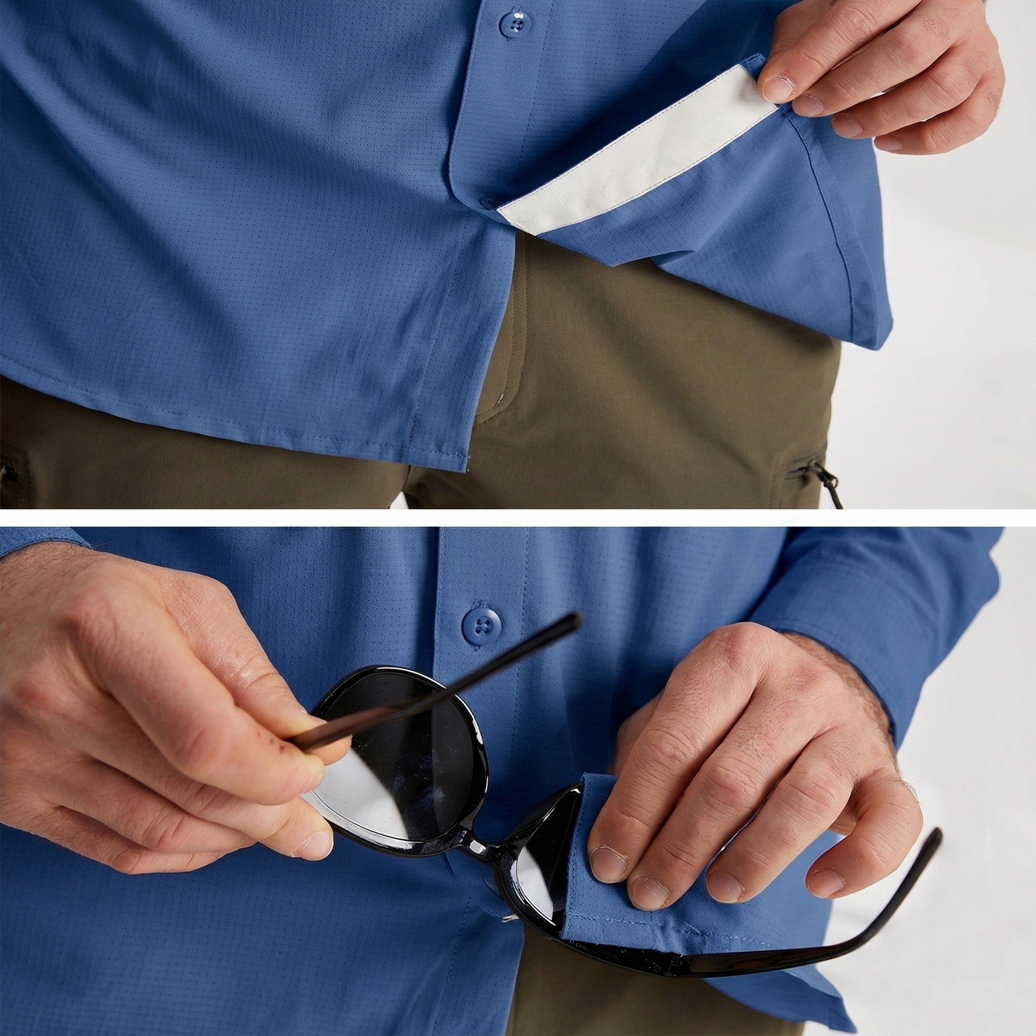 TACVASEN Blue Grey Men's Fishing Shirts UPF Sun Protection Shirts with Zipper Pockets