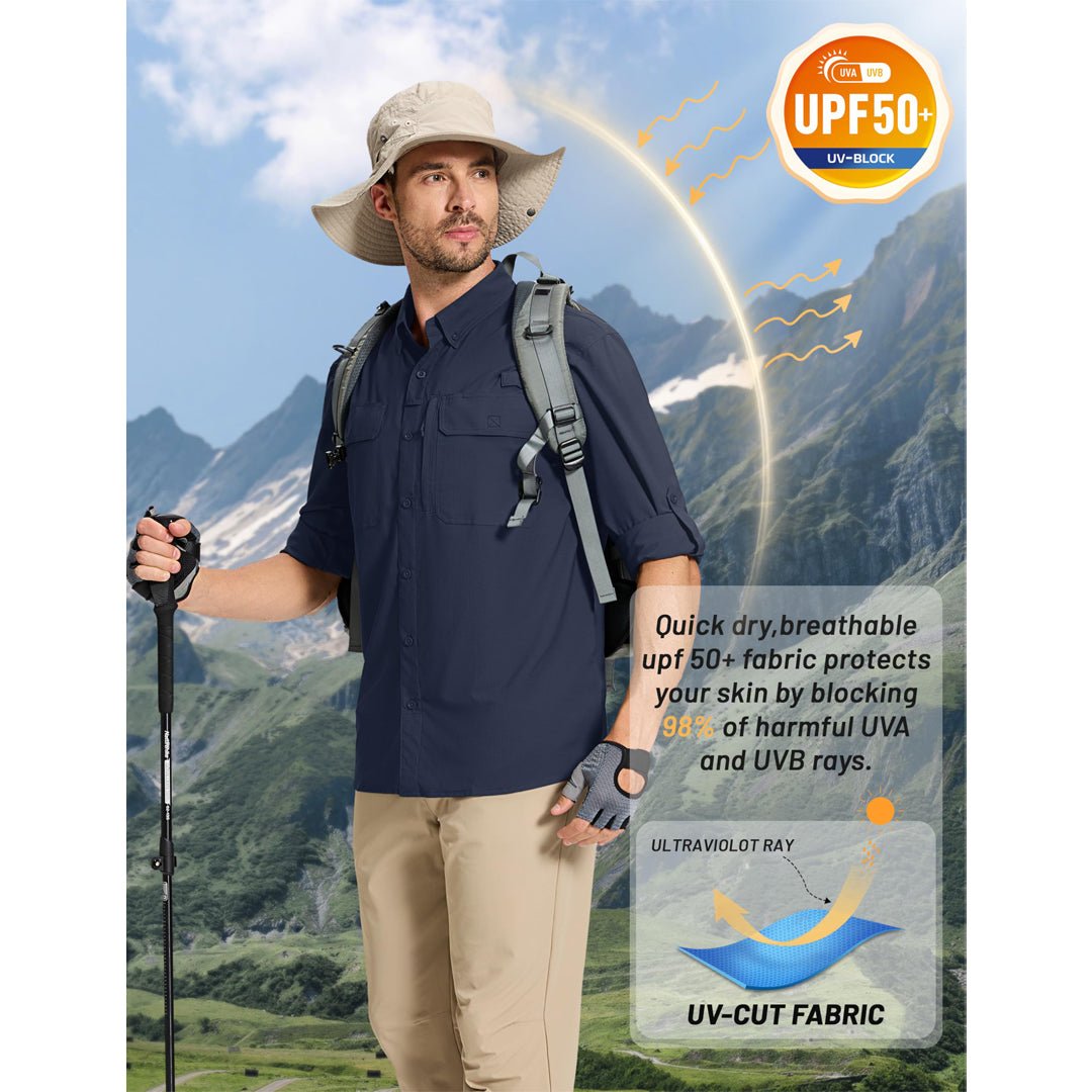 TACVASEN Army Green Men's Fishing Shirts UPF Sun Protection Shirts with Zipper Pockets