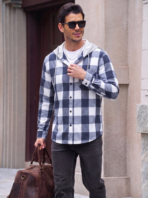 TACVASEN Blue Men's Flannel Casual Lightweight Hoodies Jacket