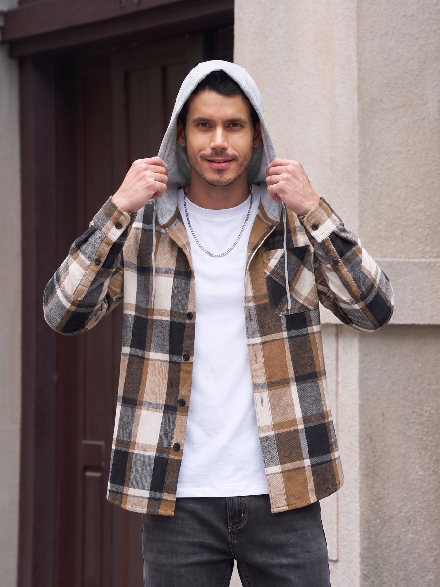 TACVASEN Brown Men's Flannel Casual Lightweight Hoodies Jacket