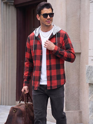 TACVASEN Red Men's Flannel Casual Lightweight Hoodies Jacket