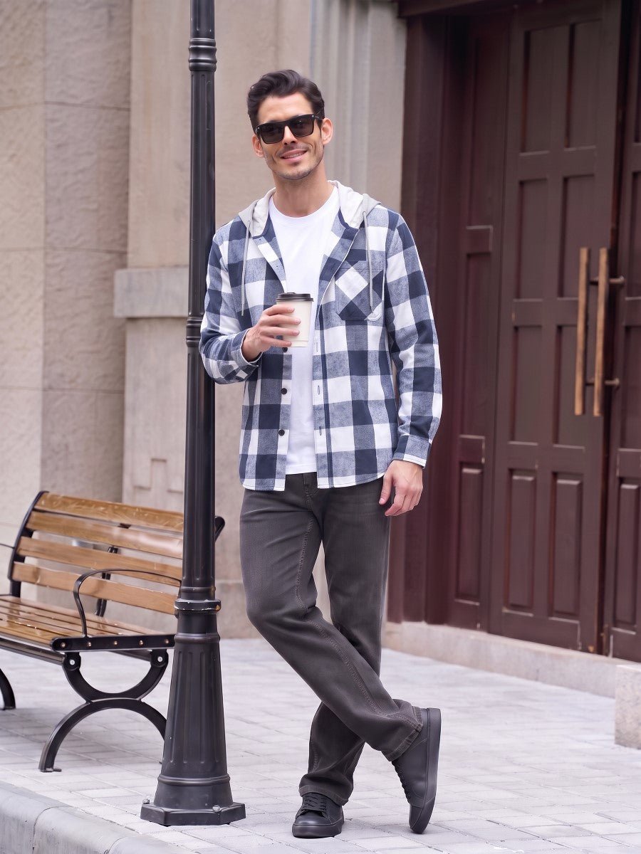 TACVASEN Blue Men's Flannel Casual Lightweight Hoodies Jacket