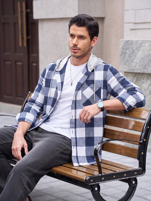 TACVASEN Blue Men's Flannel Casual Lightweight Hoodies Jacket