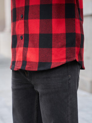 TACVASEN Red Men's Flannel Casual Lightweight Hoodies Jacket