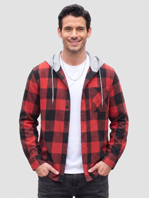 TACVASEN Red Men's Flannel Casual Lightweight Hoodies Jacket