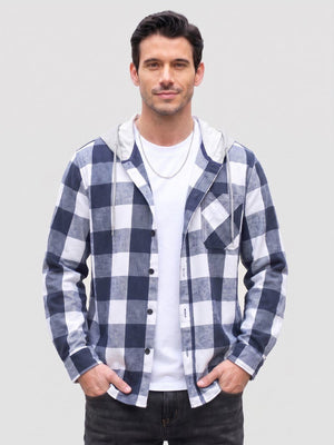 TACVASEN Blue Men's Flannel Casual Lightweight Hoodies Jacket