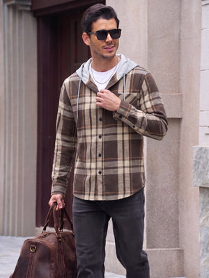 TACVASEN Coffee Men's Flannel Casual Lightweight Hoodies Jacket