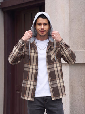 TACVASEN Coffee Men's Flannel Casual Lightweight Hoodies Jacket
