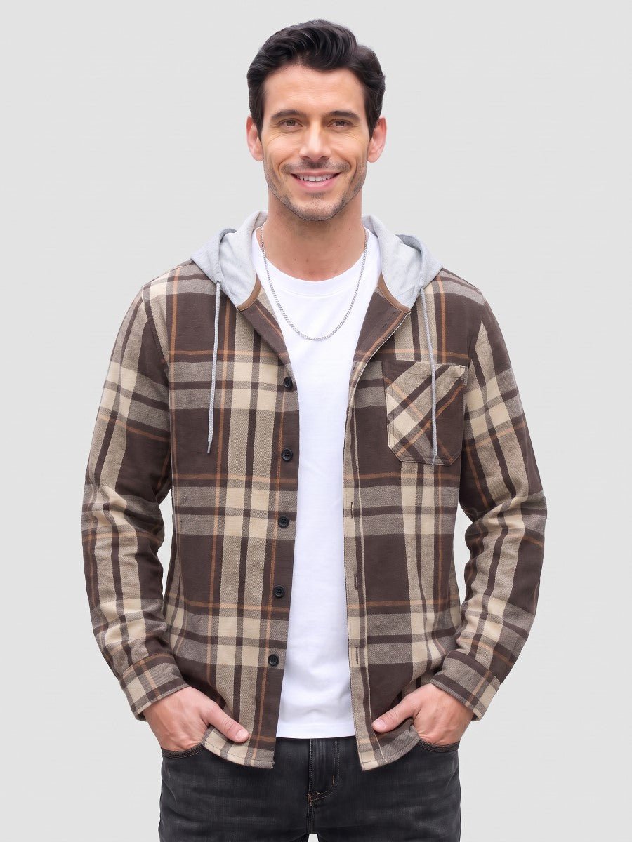 TACVASEN Coffee Men's Flannel Casual Lightweight Hoodies Jacket