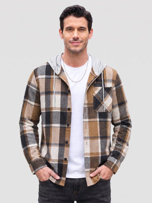 TACVASEN Brown Men's Flannel Casual Lightweight Hoodies Jacket