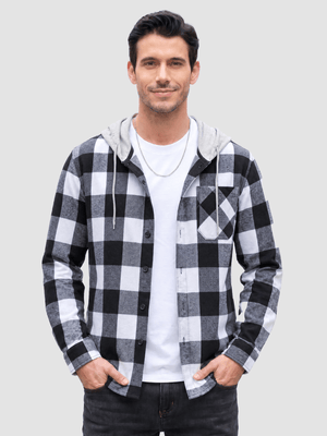 TACVASEN Black Men's Flannel Casual Lightweight Hoodies Jacket