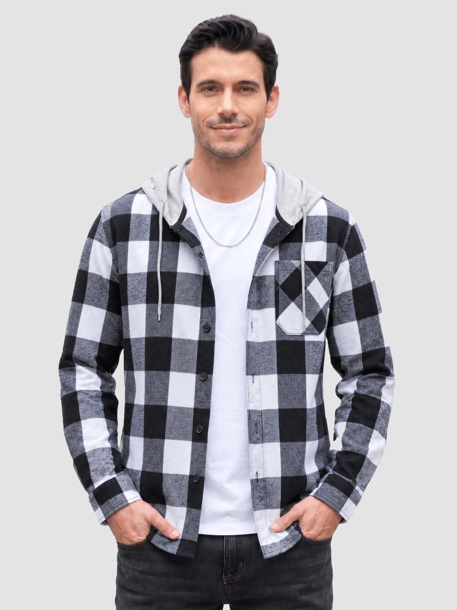 TACVASEN Black Men's Flannel Casual Lightweight Hoodies Jacket