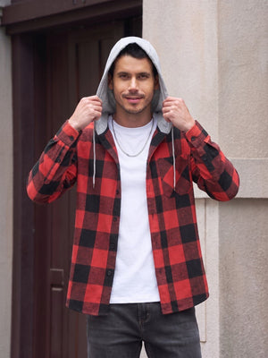 TACVASEN Red Men's Flannel Casual Lightweight Hoodies Jacket