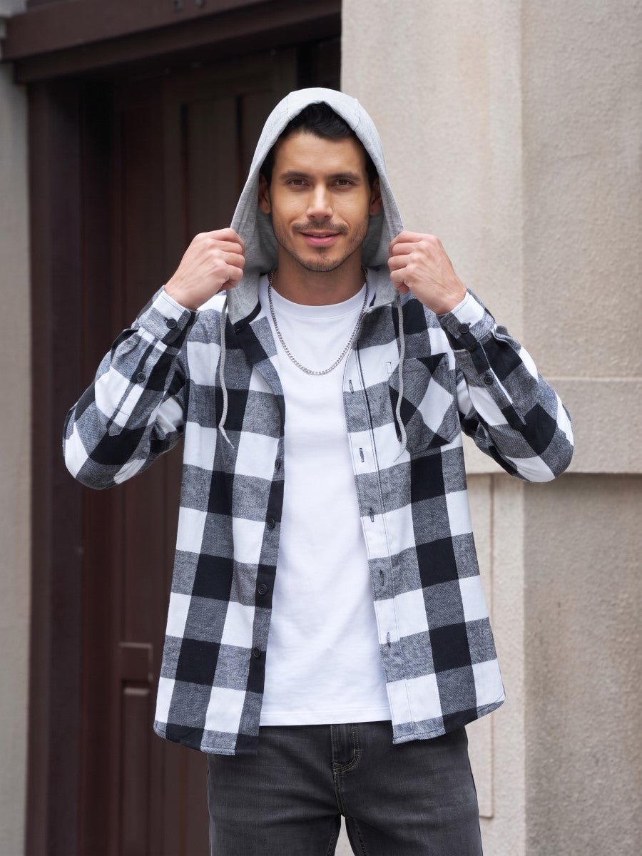 TACVASEN Black Men's Flannel Casual Lightweight Hoodies Jacket