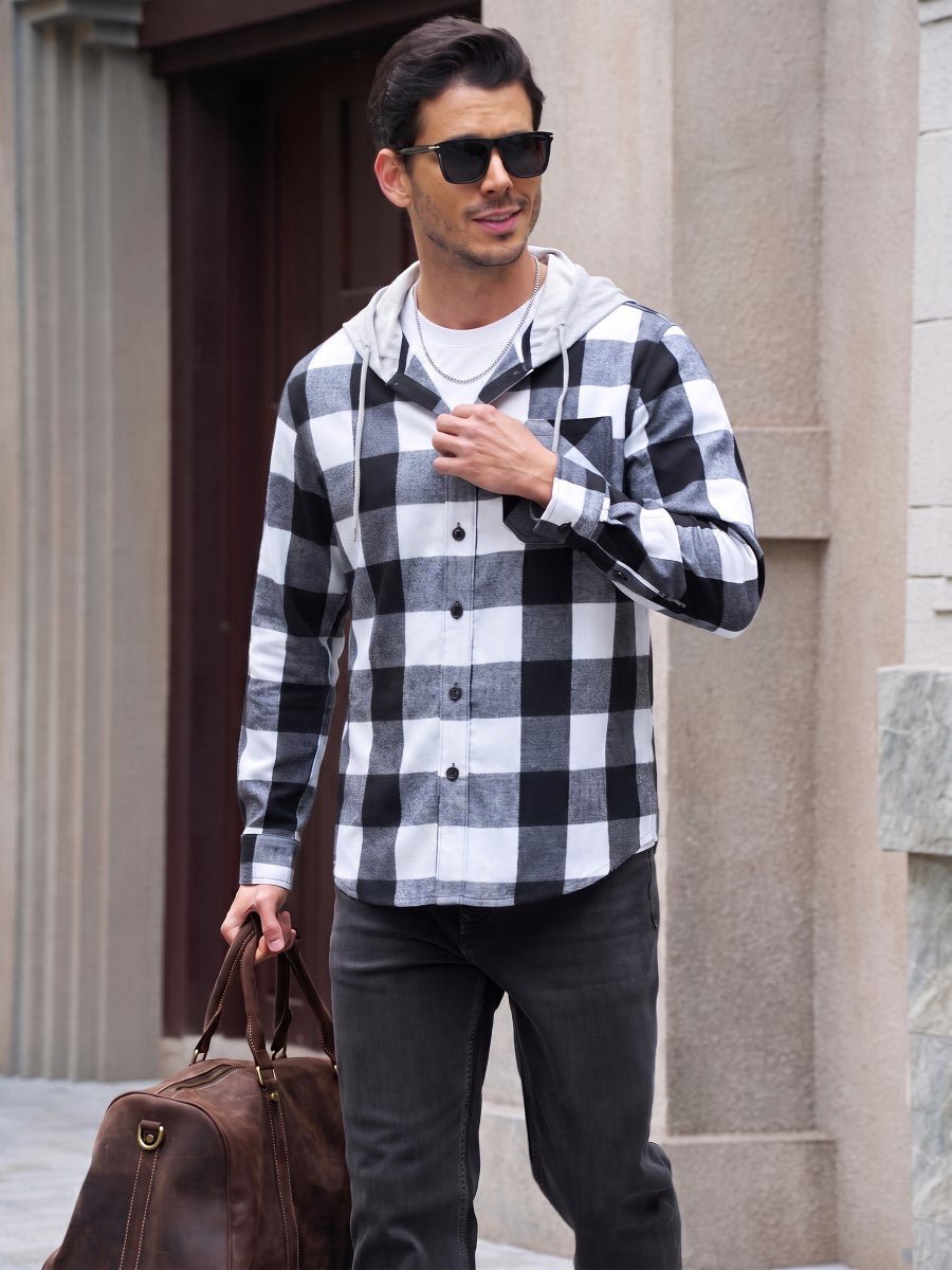 TACVASEN Black Men's Flannel Casual Lightweight Hoodies Jacket