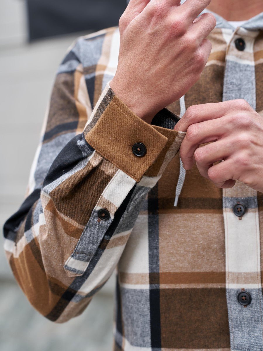 TACVASEN Brown Men's Flannel Casual Lightweight Hoodies Jacket