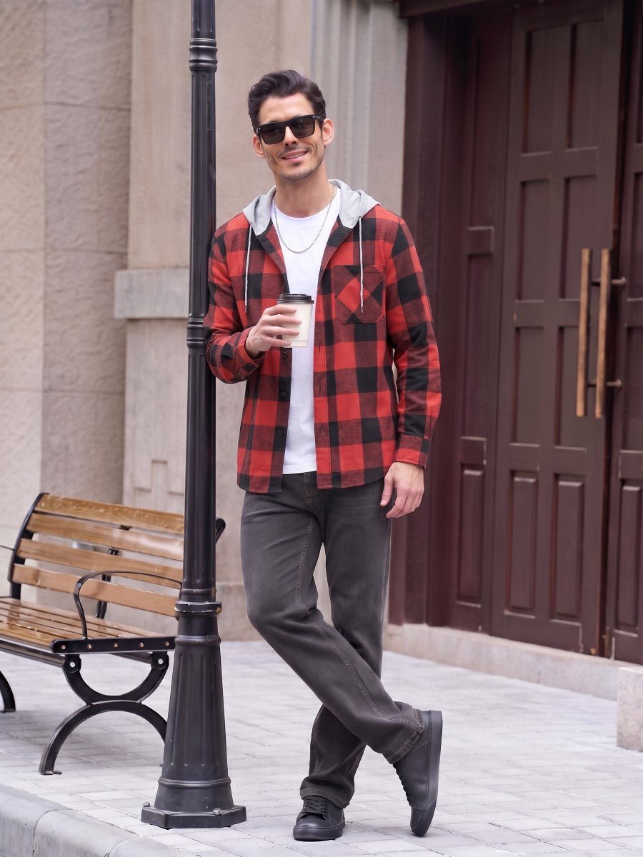 TACVASEN Red Men's Flannel Casual Lightweight Hoodies Jacket