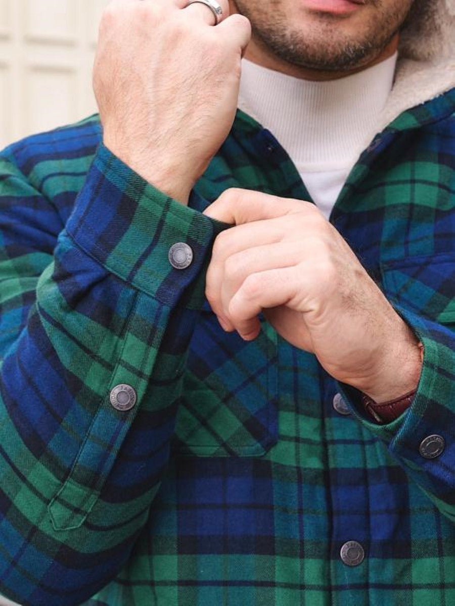 TACVASEN Green Men's Flannel Plaid Shirt Jacket With 5 Pockets