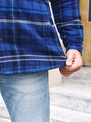 TACVASEN Blue Grey Men's Flannel Plaid Shirt Jacket With 5 Pockets