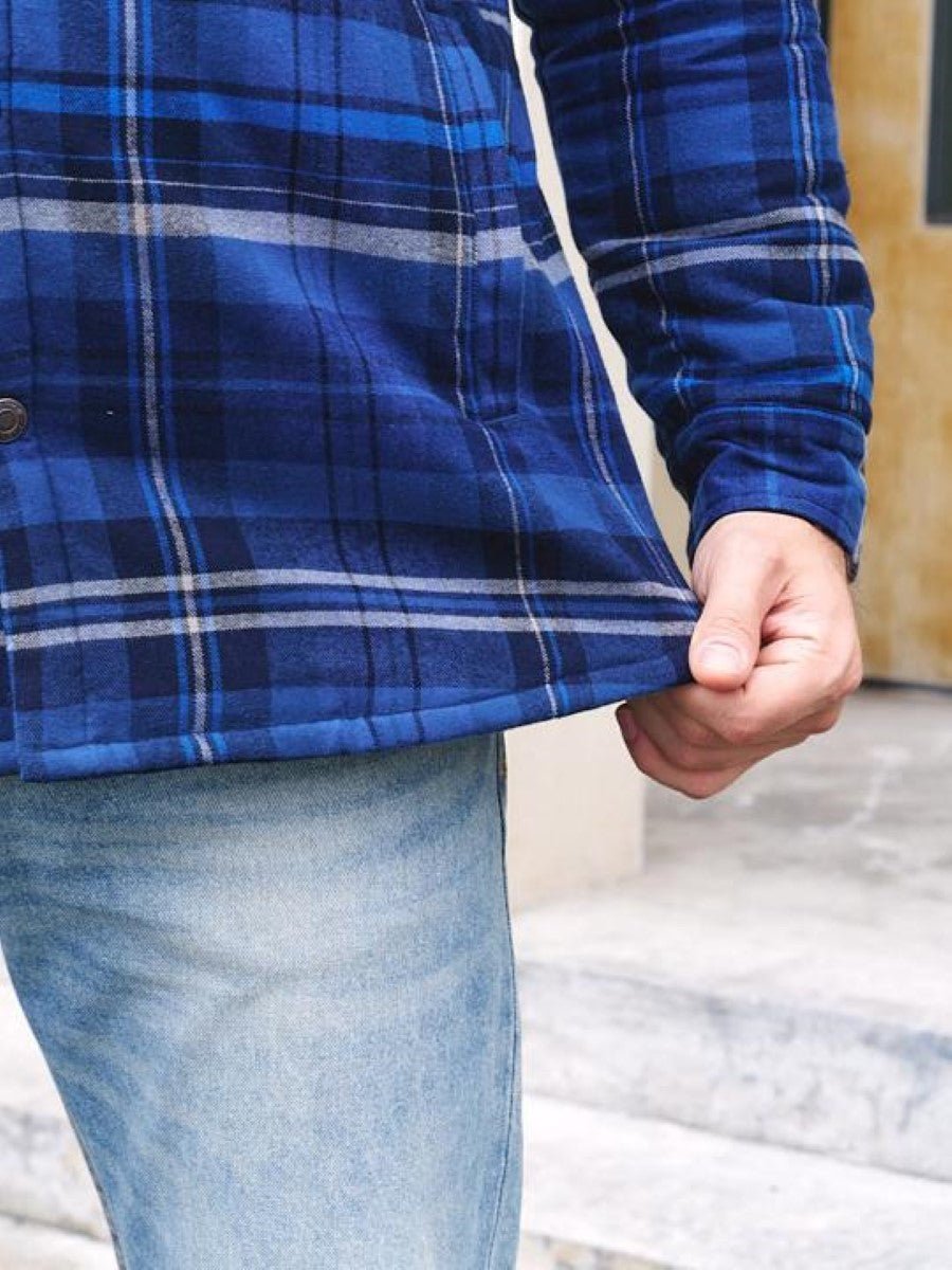 TACVASEN Blue Grey Men's Flannel Plaid Shirt Jacket With 5 Pockets